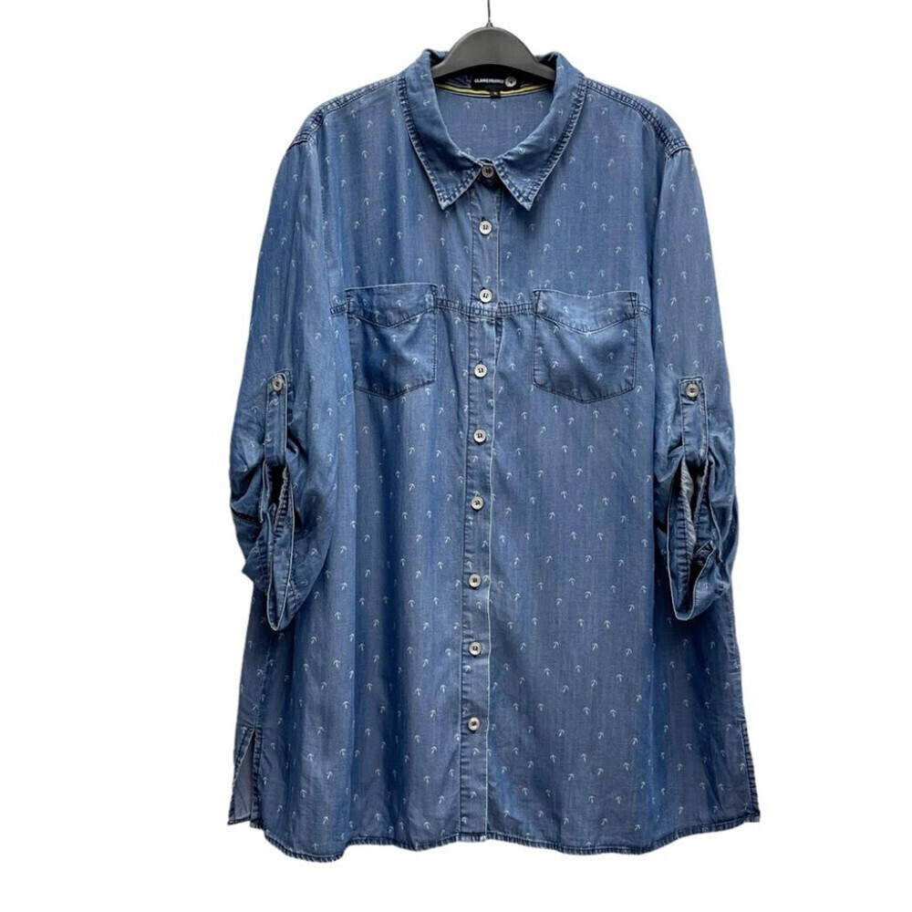 Claire France blue lyocell denim 3/4 sleeves shirt size 16 US anchor pattern